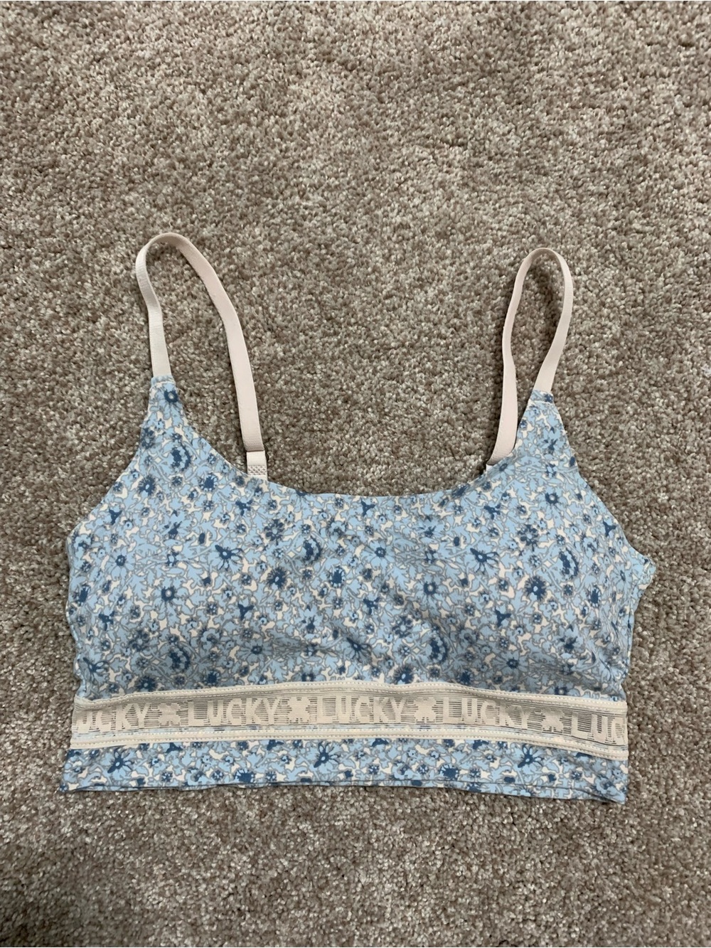 Lucky Brand blue floral padded bralette logo trim Small